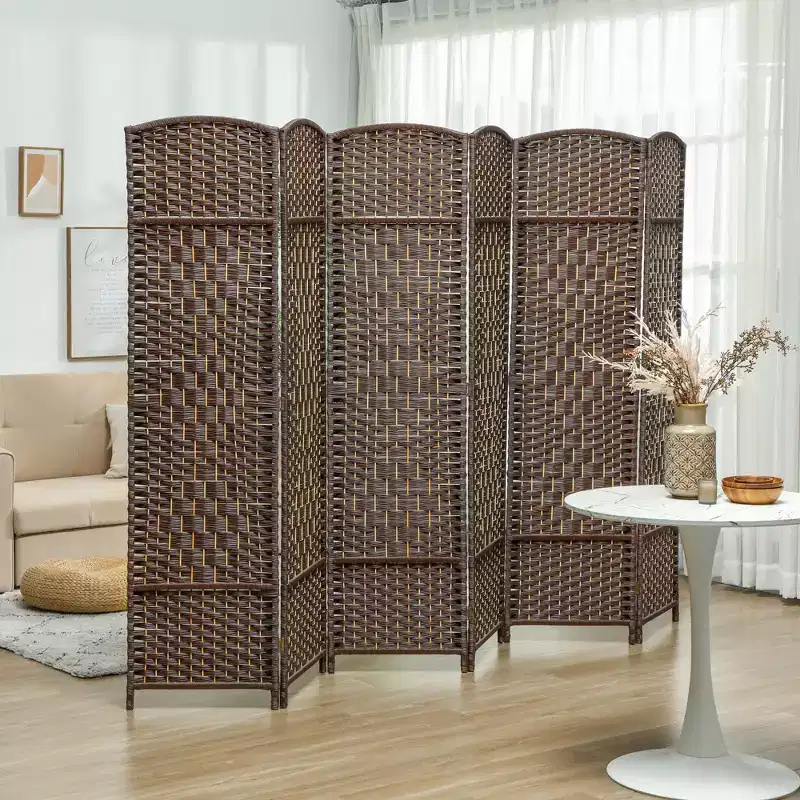 Folding Room Divider Screen 6 Panel 6' Tall Privacy Screen Freestanding Wood Partition for Home Office