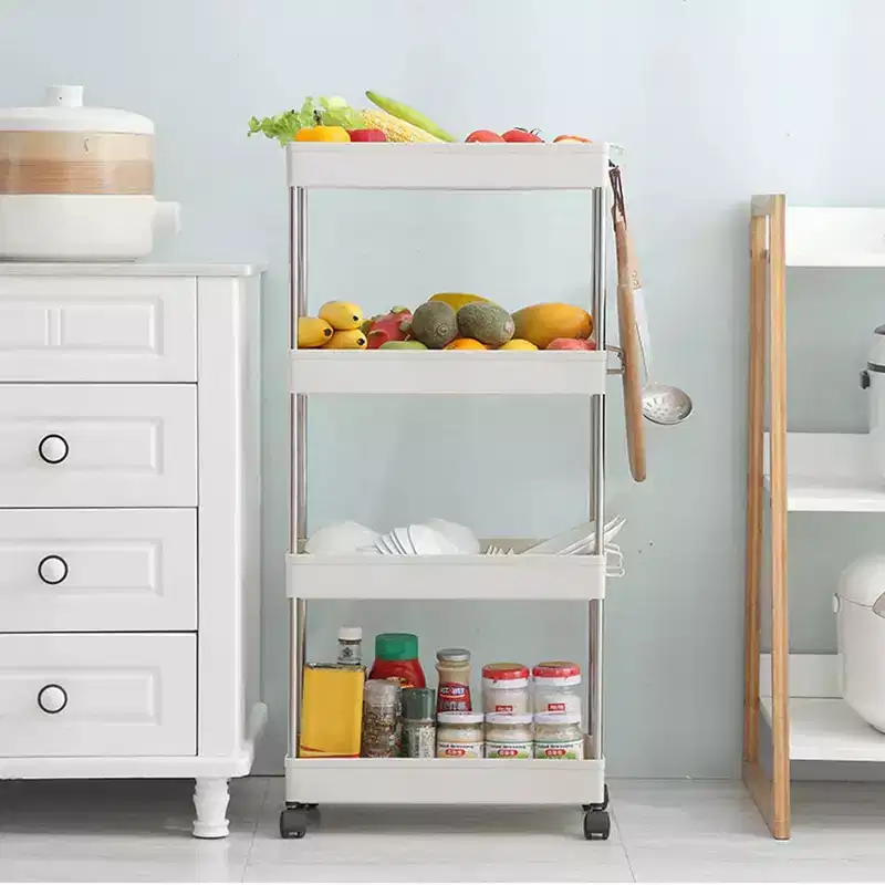 4-Tier Narrow Sliding Storage Organizer Rack - White Utility Cart