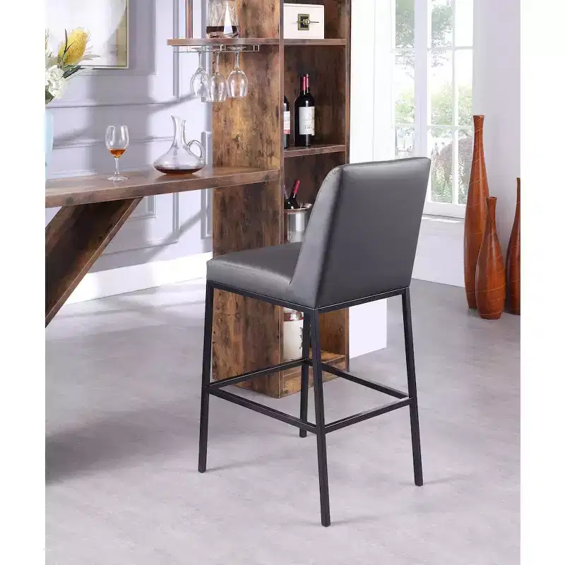 Meridian Furniture,Bryce Grey Vegan Leather Stool, Set of 2