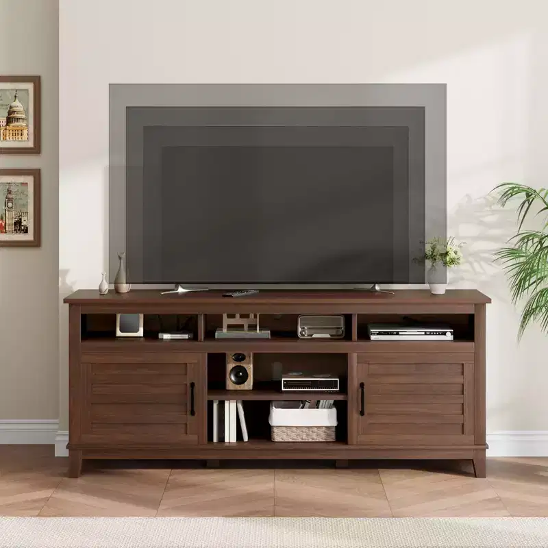 Farmhouse TV Stand 70.9 - Adjustable Shelves, Cabinet Doors - Entertainment Center for Living Room/Bedroom