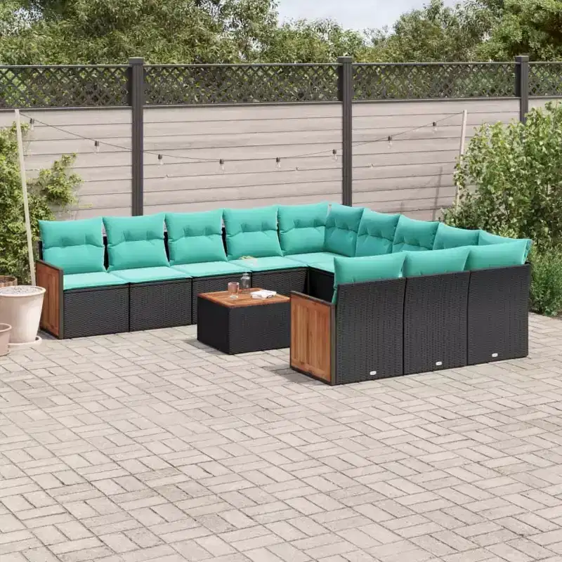 vidaXL 12 Piece Patio Sofa Set with Cushions Black Poly Rattan