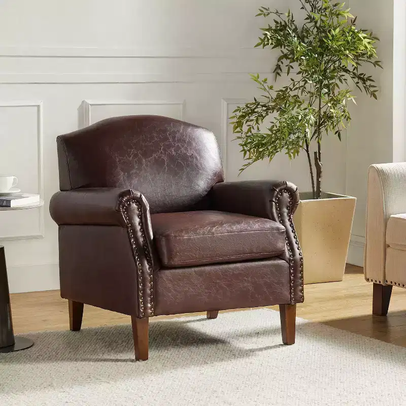 Gianluigi Transitional Vegan Leather Armchair with Nailhead Trim for Bedroom and Living Room| ART OF LIVING DESIGNS