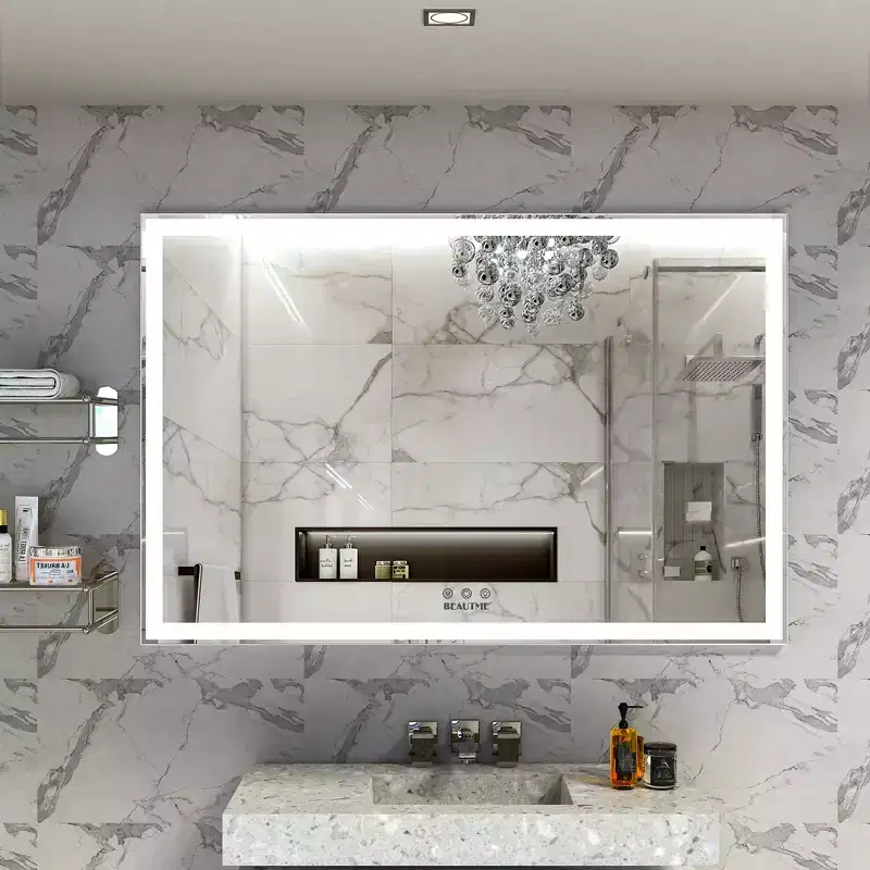 60x40 Oversized LED Bathroom Mirror: Wall Mounted, 3 Color Modes, Aluminum Frame, Large