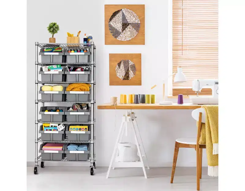 7-Tier NSF-Certified 22-Bin Rack Storage System, Steel Wire with Mobile Wheels and Leveling Feet