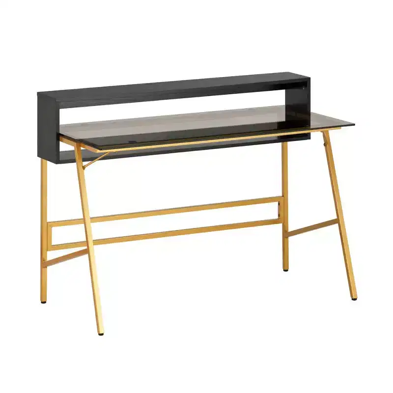 Home Office Writing Desk with Riser, Gold