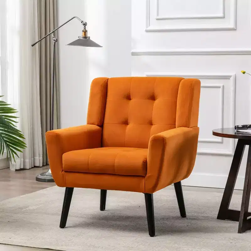 Upholstered Velvet Accent Chair with Black Legs - Living Room Lounge Chair