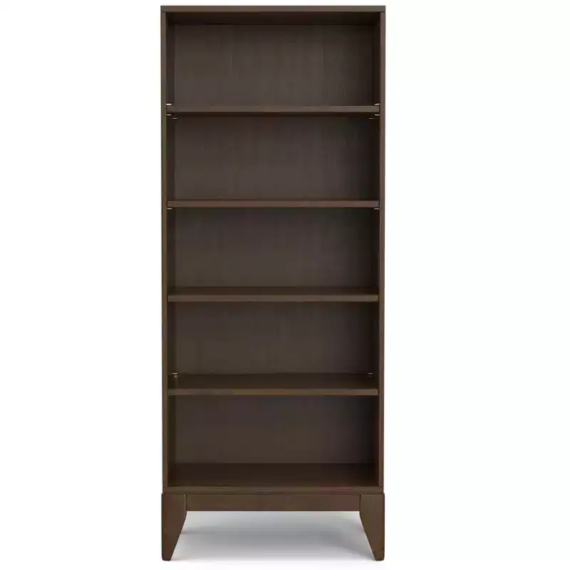 SOLID HARDWOOD 66 inch x 24 inch Mid Century Modern 5 Shelf Bookcase