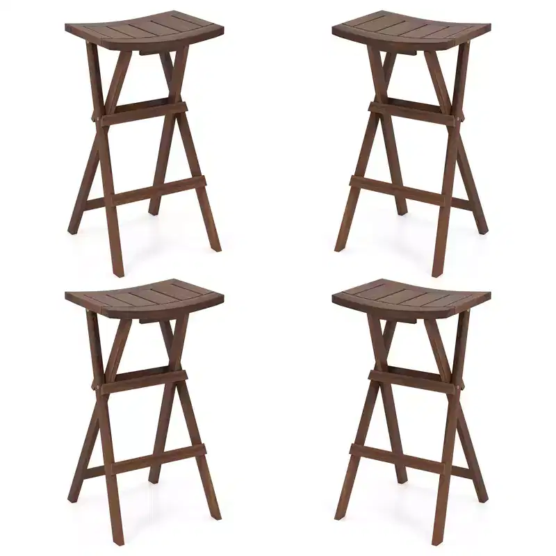 Costway Bar Stools Set of 4 30 Folding Bar Height Stools w/ Saddle Seat & Footrest