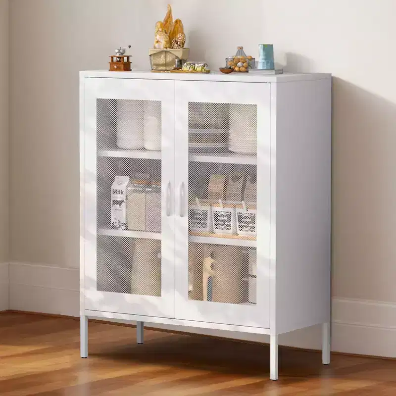 Metal Display Cabinet & Sideboard with 3 Shelves, 2-Door Freestanding Storage Cabinet, 40