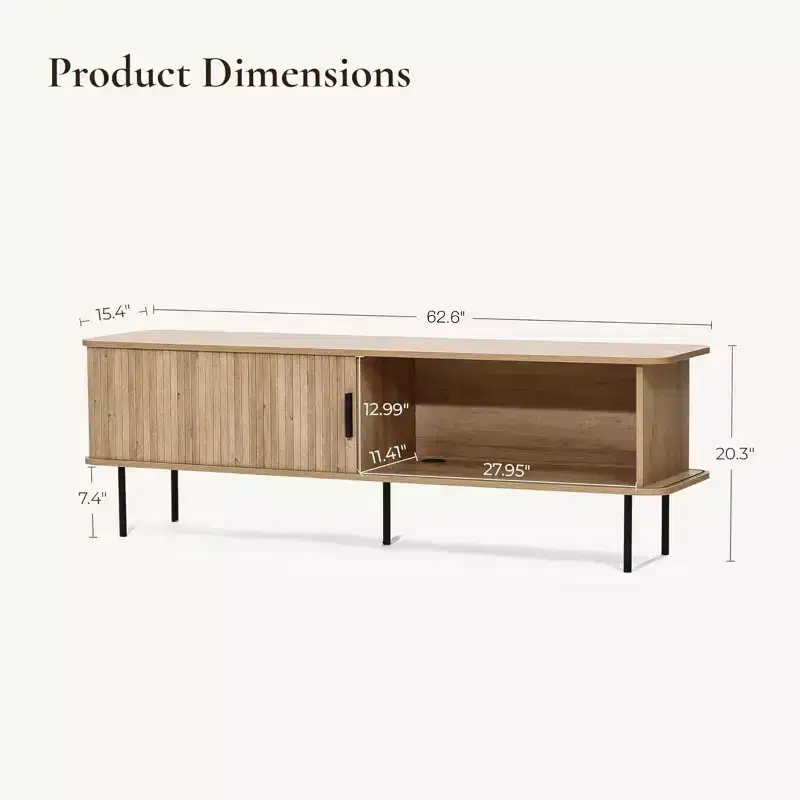 LuxenHome 62.6 Modern TV Stand with Storage for TVs Up to 65 Inch, Oak Entertainment Console with Sliding Doors Brown