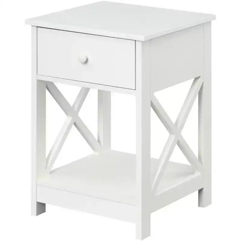 HomeStock Belmont 1 Drawer End Table with Clean Lined Design, Two Tier Shelves and Pull Out Drawer, Compact Accent Table for Living Room