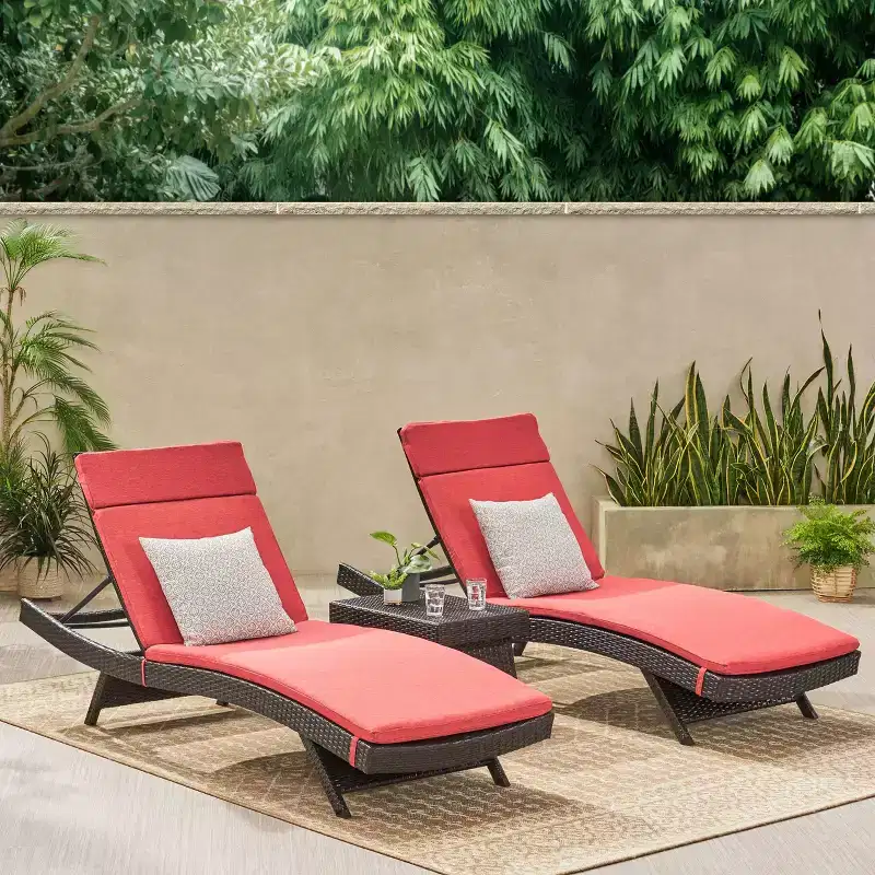 GDFStudio Olivia Multibrown 3 Piece Armless Chaise Lounge Chat Set with Cushions