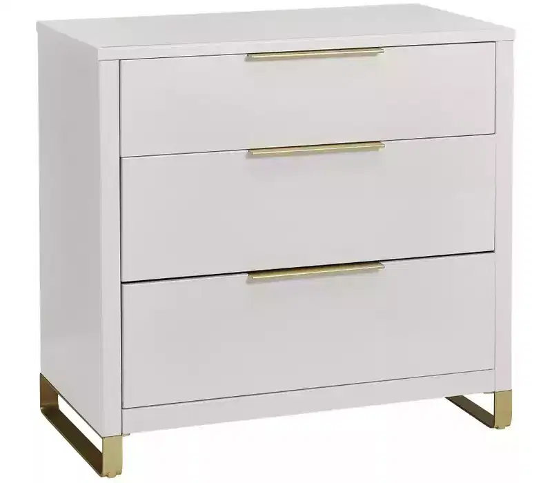 3 Drawer Dresser - Bianca White with Satin Brass Hardware, 33.5