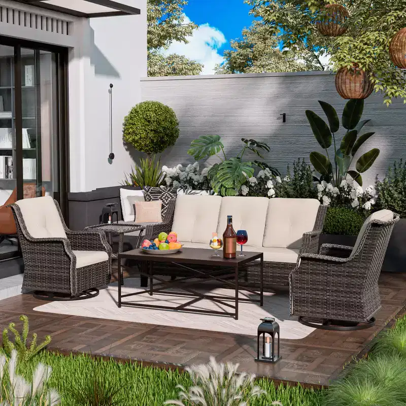 UPTIOT 5-Piece Steel Wicker Patio Conversation