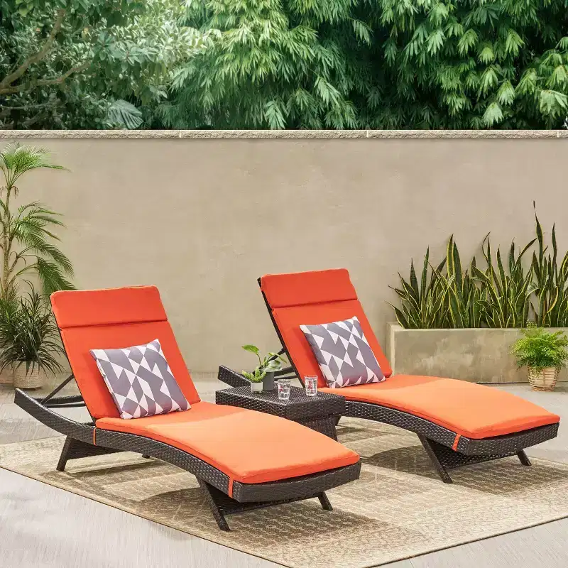 GDFStudio Olivia Multibrown 3 Piece Armless Chaise Lounge Chat Set with Cushions