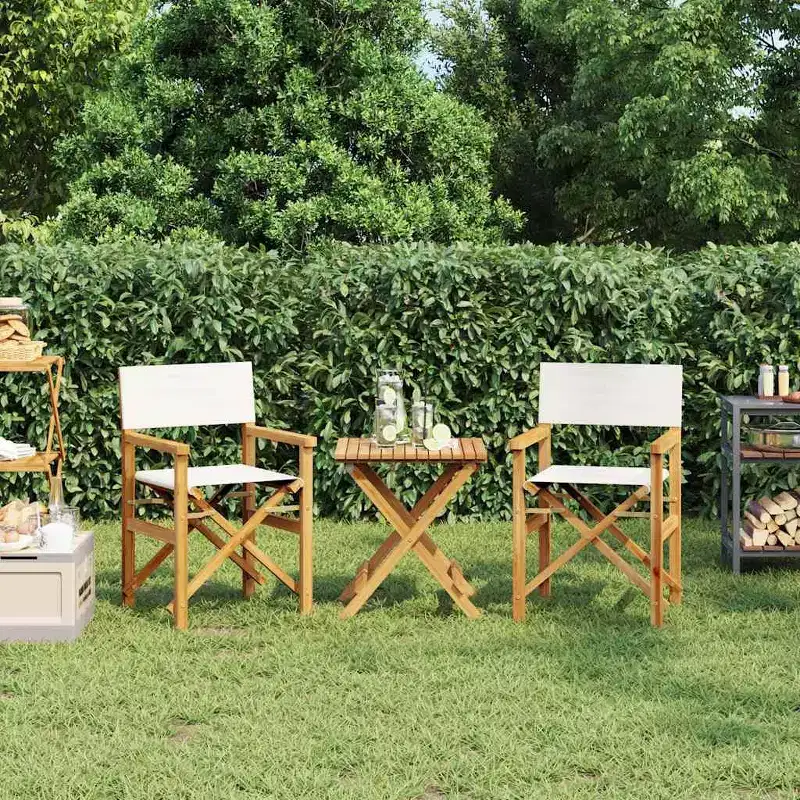 vidaXL Director's Chair Set of 2 Cream, Teak Solid Teak wood, Polyester