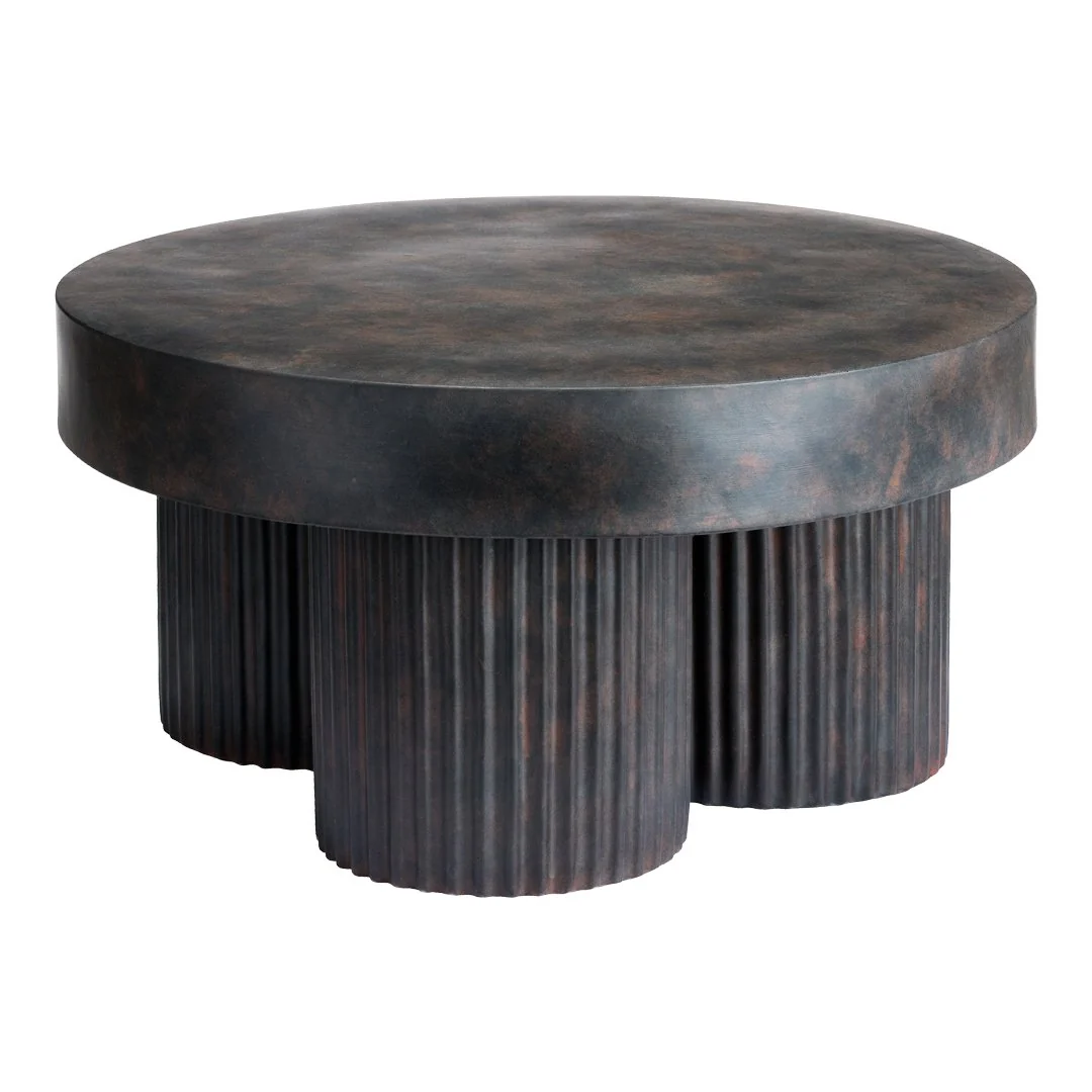 Sculptural Hand-Painted Coffee Table with Greek Column-Inspired Ribbed Legs for Living Room