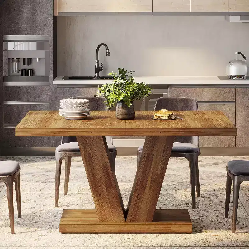 47-Inch Walnut Brown Farmhouse Dining Table with Heavy Duty Pedestal, Seats 4, Ideal for Home, Dining Room, Small Space.