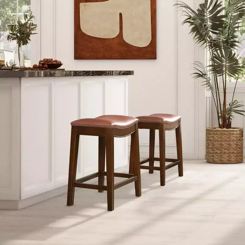 24.5 Top Grain Leather Backless Saddle Counter Stool