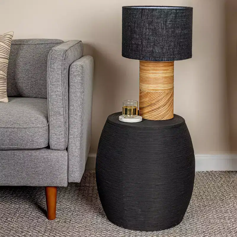 Storied Home Round Barrel Side Table Black