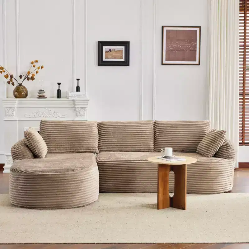 Karl Home |100 in.W Round Arm Corduroy Round L-shaped Boneless Sofa in Black