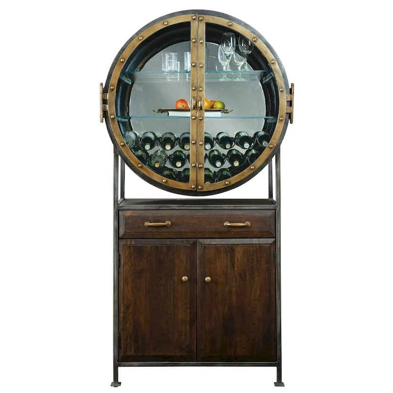 Brown Wood and Grey Metal Wine and Bar Cabinet by Howard Miller