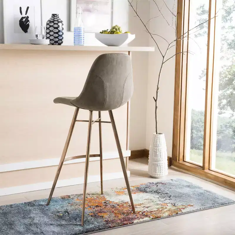 Counter Height Bar Stool - Brown & Copper Leather PU, Stainless Steel Frame