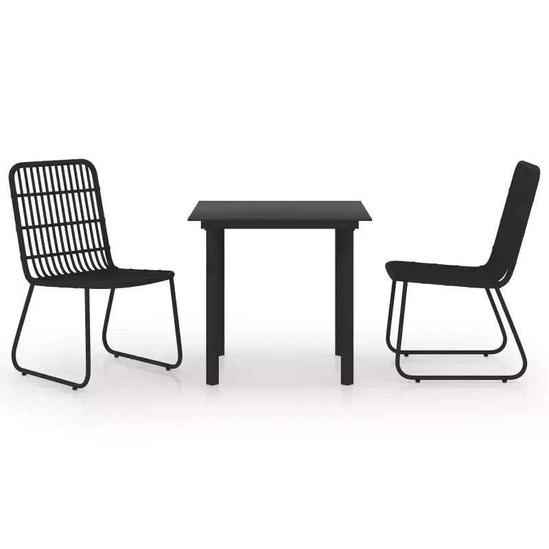 vidaXL Dining Set Black Poly rattan, powder-coated steel, tempered glass