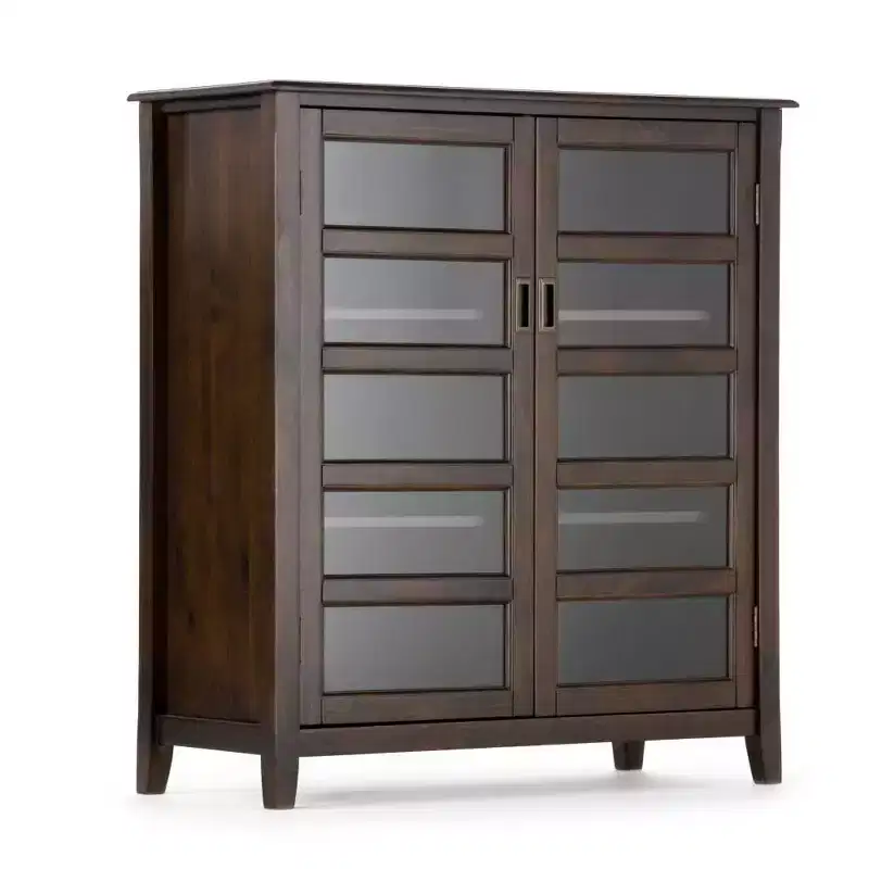 40" Portland Medium Storage Cabinet Mahogany Brown - WyndenHall: Tempered Glass Doors, Pine Frame, 4 Adjustable Shelves