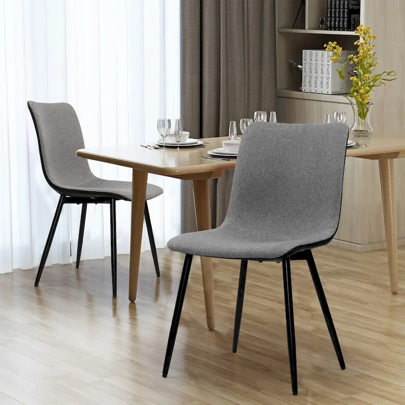 Mid-Century Modern Fabric Dining Chair with Metal Legs, Set of 4 - Gray