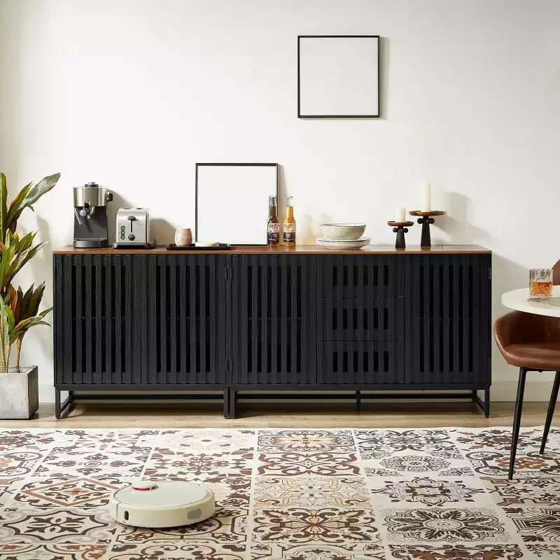 Fluted Storage Cabinet, Sideboard Buffet with Adjustable Shelves, Console Table with Storage Credenza