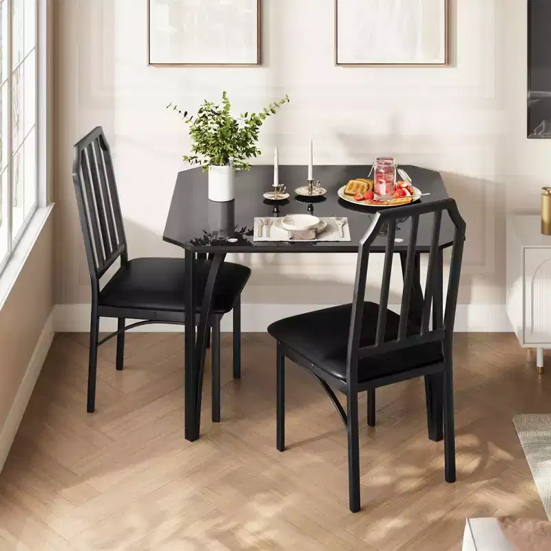 TROPOW Dining Table Set for 2, Kitchen Table Chairs Set of 2 with Ultra Comfortable PU Cushion, Dining Room Table Set for 2 Furniture with Kitchen