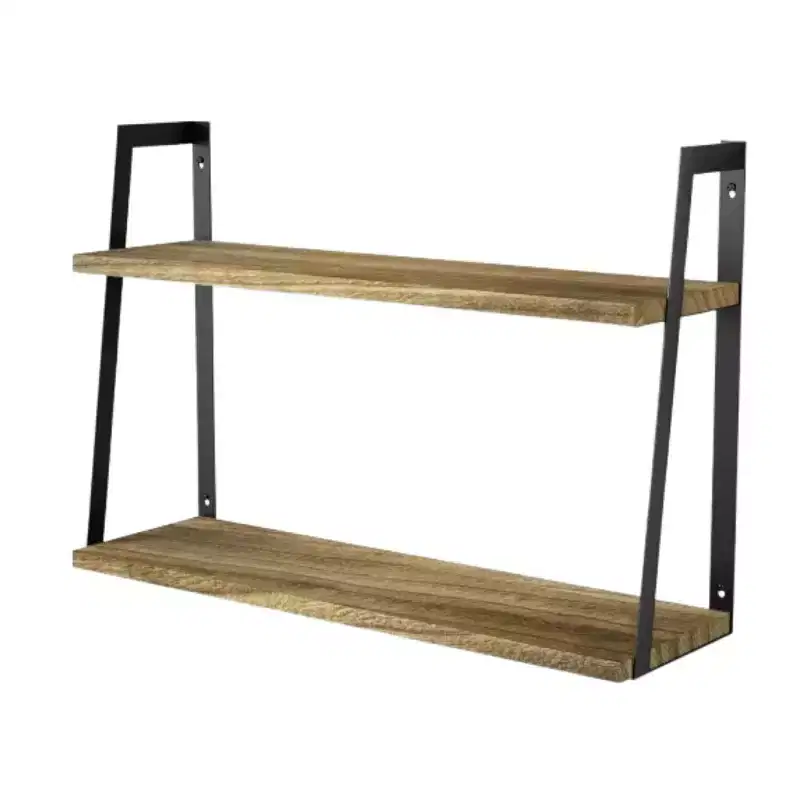 2-Tier Floating Wall Shelves – Carbonized Black Wood, 23.5