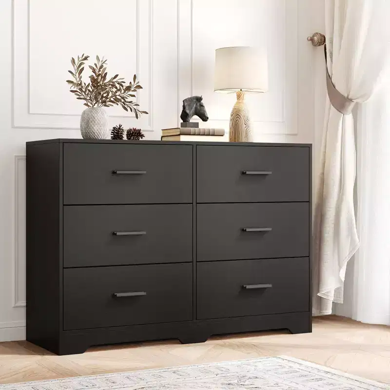 Chest of Drawers w/6 Drawers, Modern Drawer Dresser Durable Structure with Deep Drawers, Anti-Tipping Device for Home, Office, Living Room