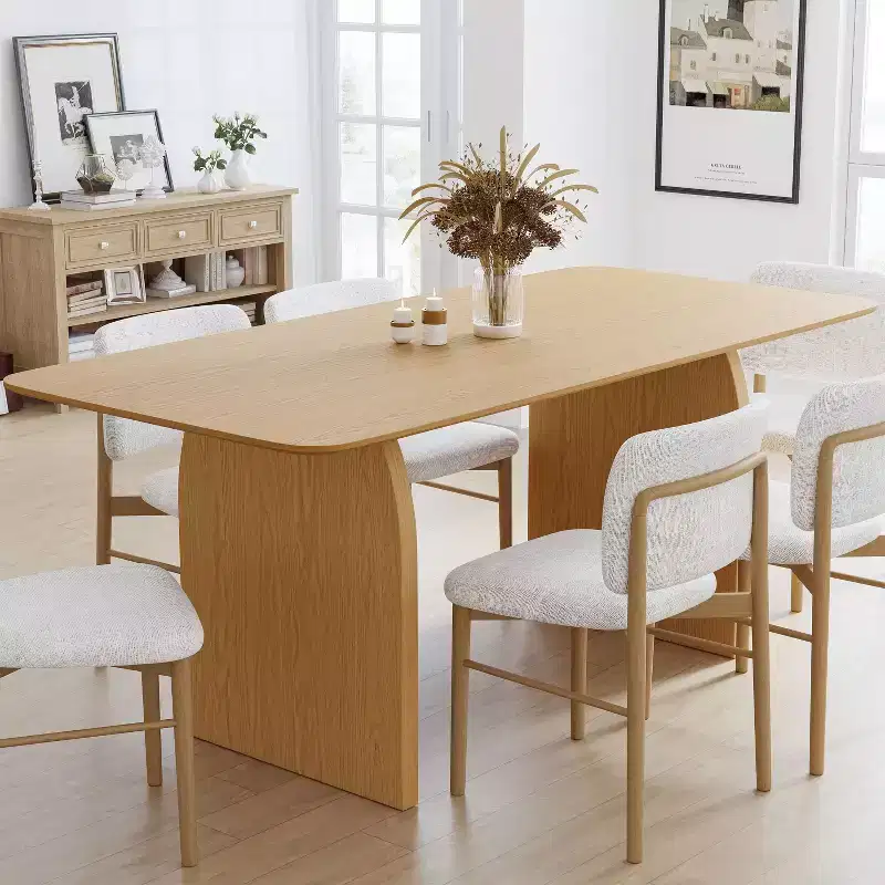 Yellow Rectangle Solid Wood Dining Table, Seats 6