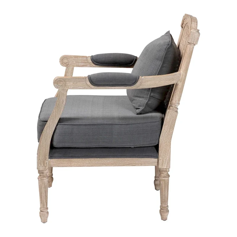 Ivory French Provincial Armchair, Single Seat, Carved Mahogany & Rattan