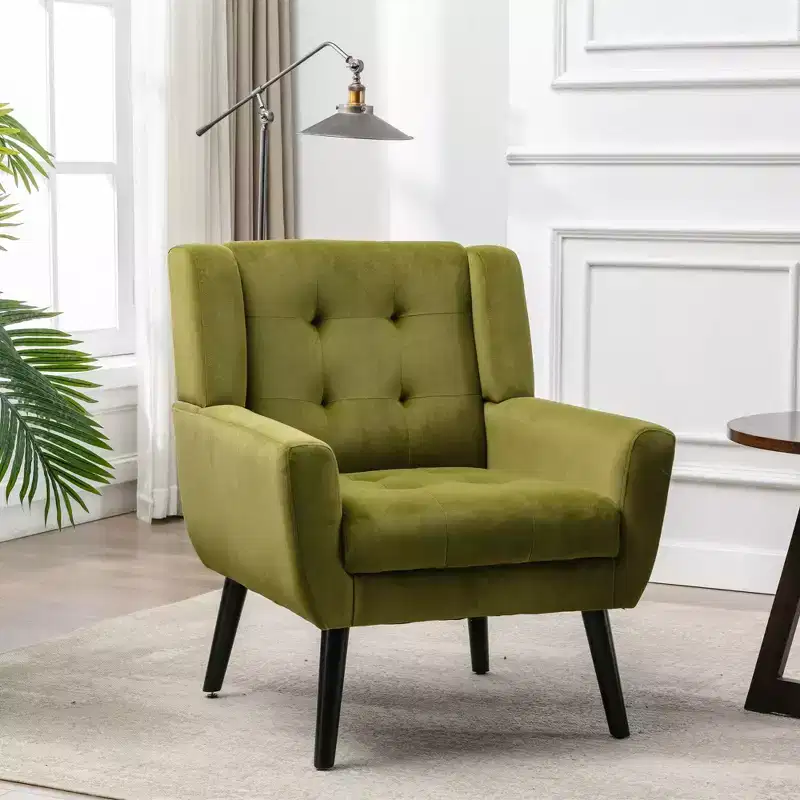 Accent Chairs for Bedroom, Modern Soft Leather Material Ergonomics Accent Chair Living Room Chair, with Black Legs For Indoor Home