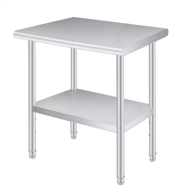 Stainless Steel Food Preparation Table with Rounded Corners, Adjustable Lower Shelf, Heavy-Duty Workbench with Adjustable Lower Shelf