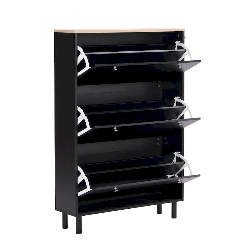 Shoe Cabinet with 3 Flip Drawers,Wood Grain Pattern with 3 Hooks,Free Standing Shoe Rack with Adjustable Panel