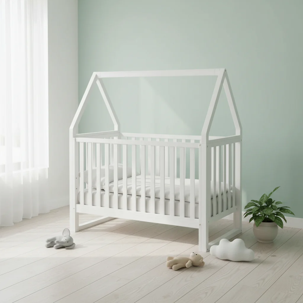 6-in-1 Convertible Crib with Detachable Canopy Playhouse - White