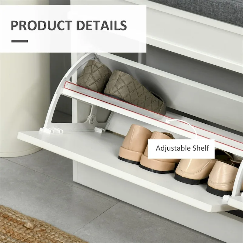 Modern Shoe Rack Bench with Drawers and Adjustable Shelf