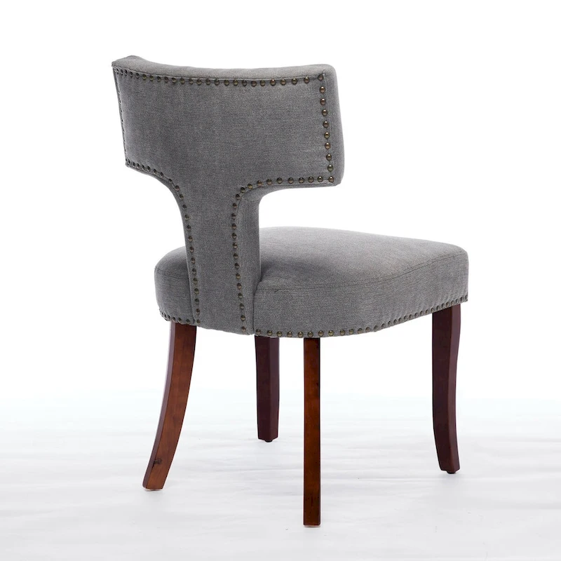 Dining Chairs Set of 2,Linen Fabric Upholstered Chair Curved Backrest with Copper Nails around,Chairs with Hardwood Frame
