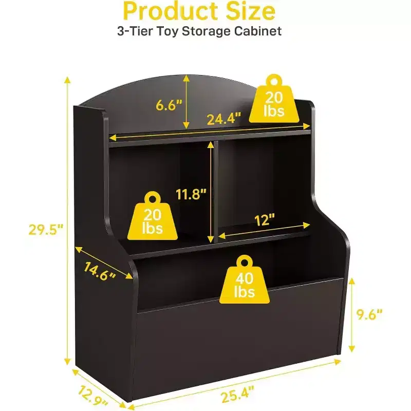 3-Tier Kids Toy Storage Organizer, Bookshelf with 5 Compartments, Toy and Book Shelf for Bedroom, Playroom, or Classroom, Brown