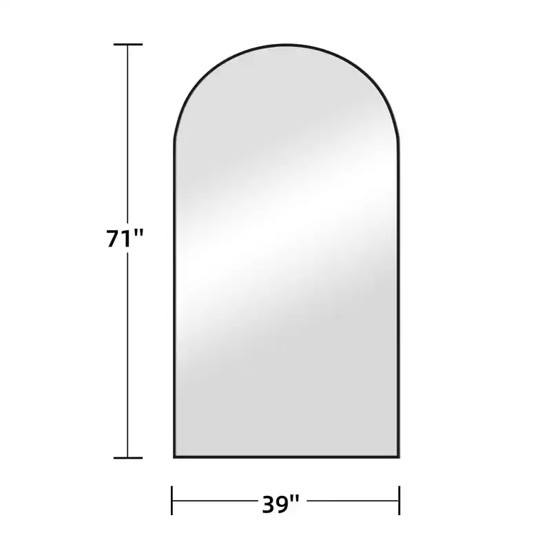 PexFix 39 in. W. x 71 in. H Full Length Arched Free Standing Body Mirror Metal Framed Wall Mirror Large Floor Mirror in Black