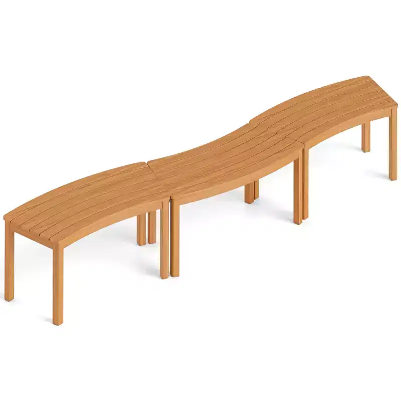 Costway Outdoor Curved Acacia Wood Bench Set of 3 Patio Garden Backless Fire Pit Bench