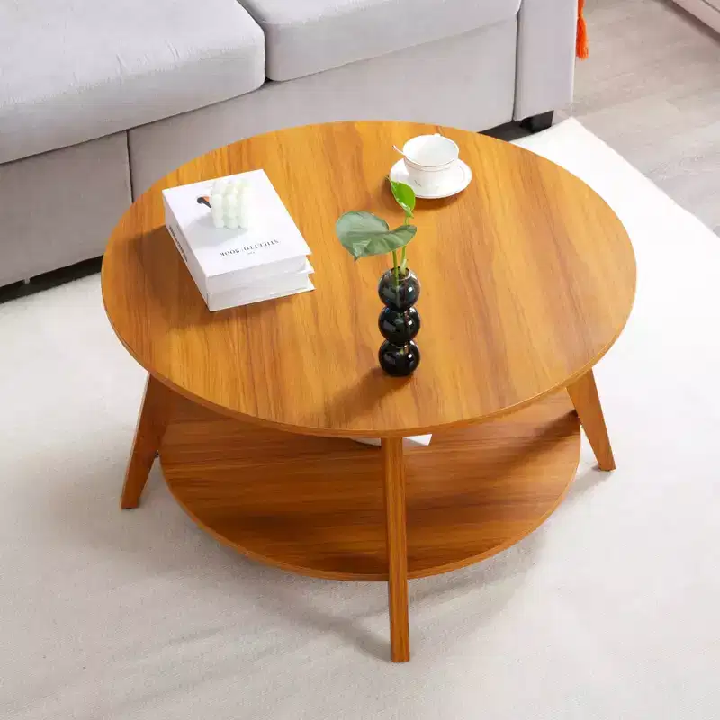 MAYEERTY 31.5 Round Side Table 2 Tier Storage Walnut Pattern MDF Sturdy