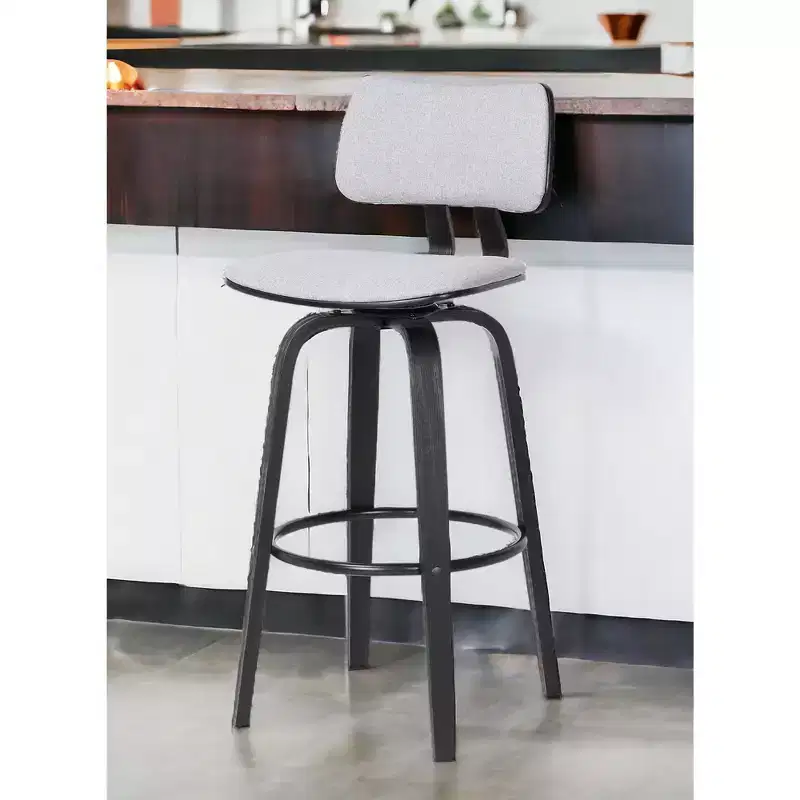 HomeRoots 30 Light Gray And Black Fabric Swivel Low Back Bar Height Bar Chair