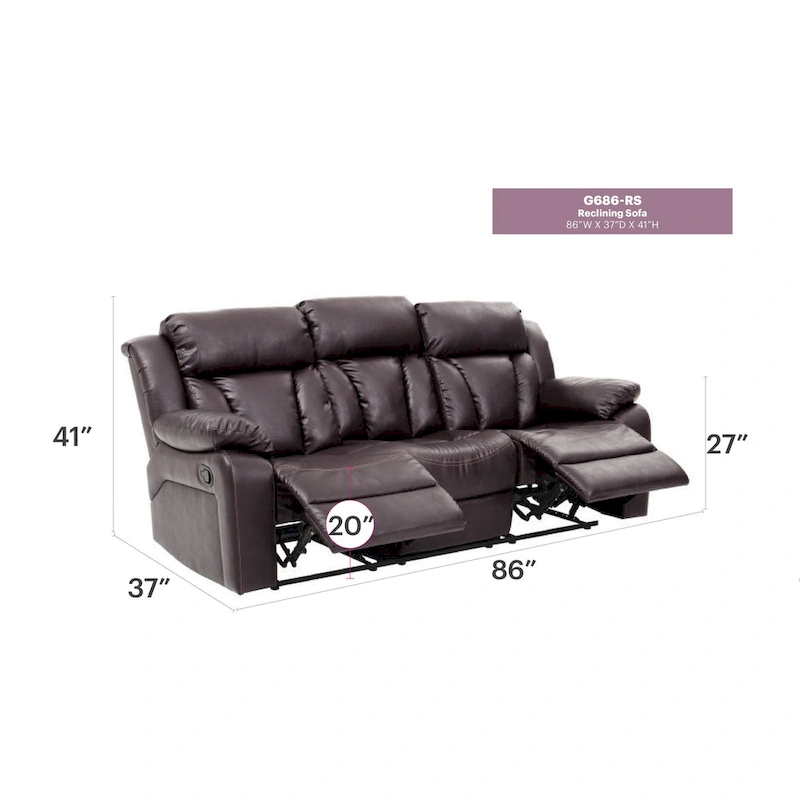 Daria 85 in. W Flared Arm Faux Leather Straight Reclining Sofa - 37L x 85W x 41H