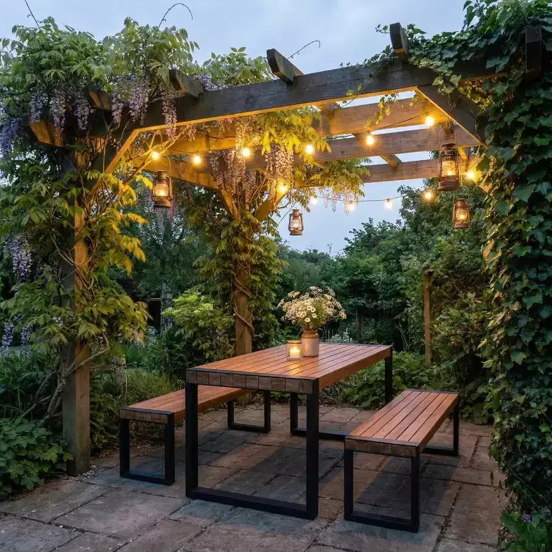 Whisen Weather-Resistant Outdoor Dining Table Set With 2 Benches, Patio Furniture Set With Unique Top Texture, Acacia Wood Top & Steel Frame - Natural