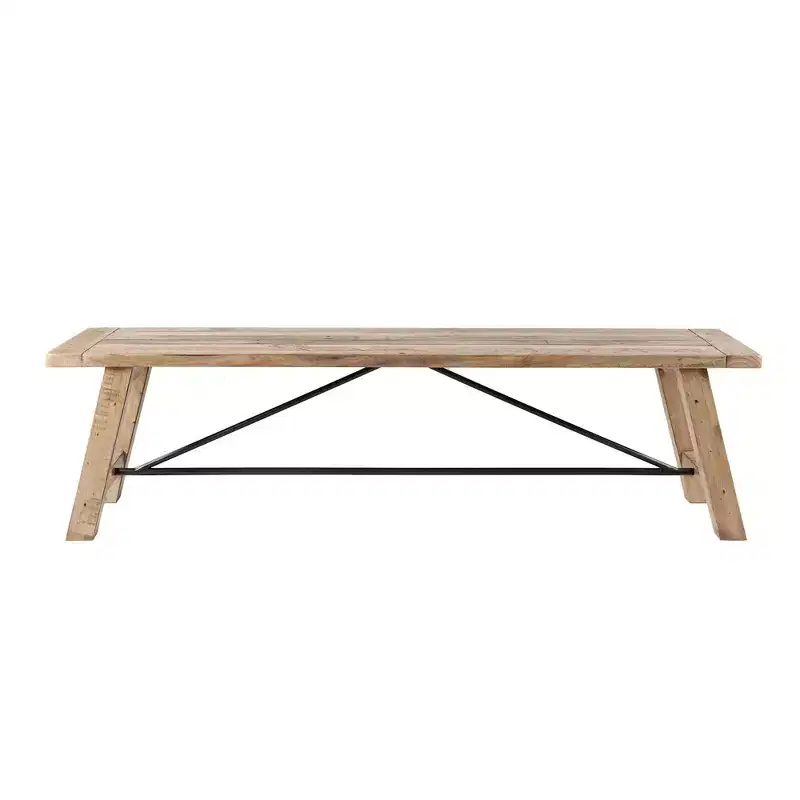 Solid Pine Dining Bench with Metal Frame – Seats 2, 400 lb Capacity